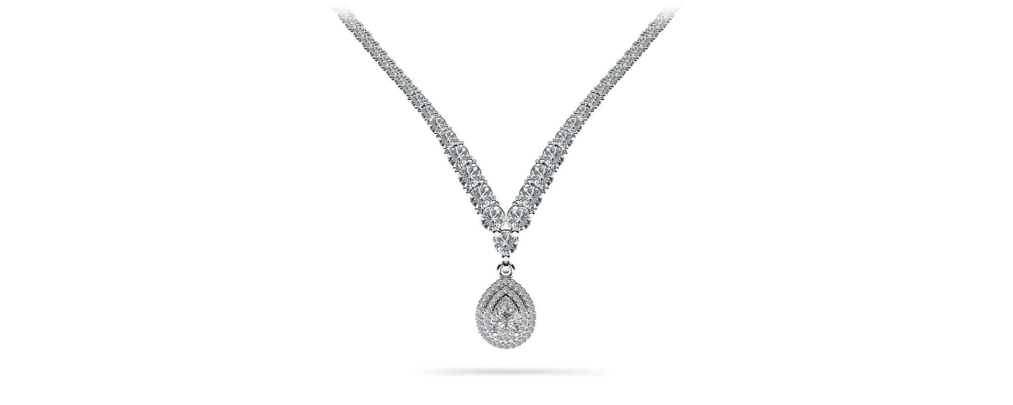 4 Prong Double Strand V Drop Diamond Necklace with 13.12 ct.(finished) - Luxury Time NYC